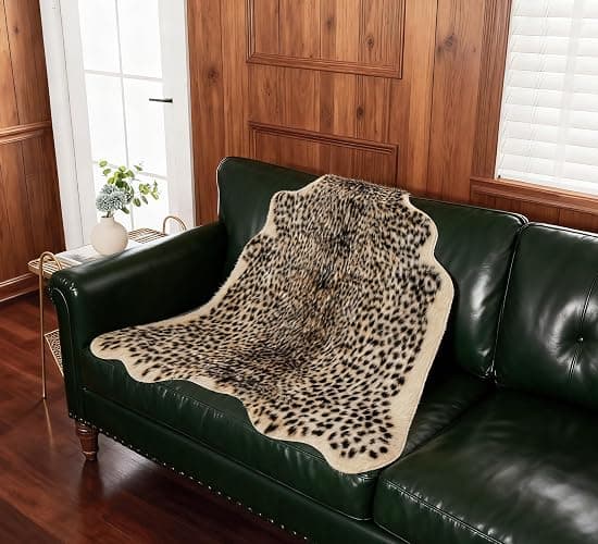 Mibathni Leopard Print Rug, Cheetah Rugs 3.3 x 3.1ft, Small Decor Carpet | Realistic Cheetah Print Rug, Faux Fur Cowhide Animal Skin Hide Leopard Area Rugs for Living Room Bedroom Office Hallway thumbnail 5