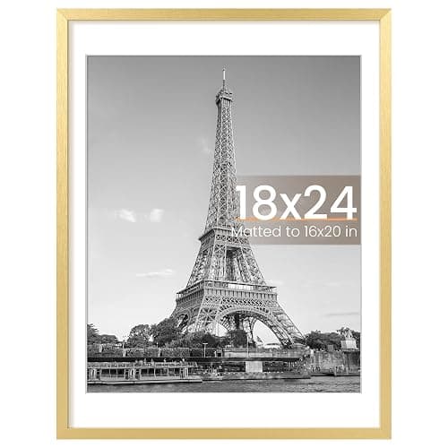 upsimples 18x24 Picture Frame, Display Pictures 16x20 with Mat or 18 x 24 Without, Wall Hanging Poster Frames, Gold, 1 Pack - Image 1