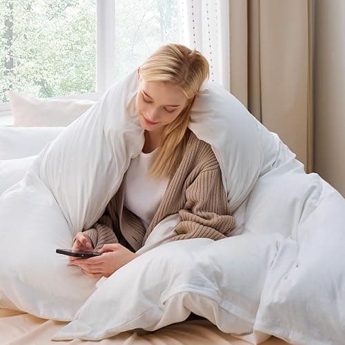 Bedsure Duvet Cover Twin/Twin XL Size - 2 Pieces Prewashed Cotton-Like Polyester Extra Soft Bedding Set, Includes 1 Duvet Cover 68"x90" with Zipper Closure & 1 Pillow Sham, White, No Comforter thumbnail 7