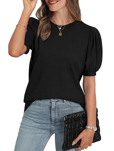 WIHOLL Women's Puff Short Sleeve Sweater 2025 Spring Summer Tops Trendy Business Casual Outfits Work Blouses Clothes thumbnail 3