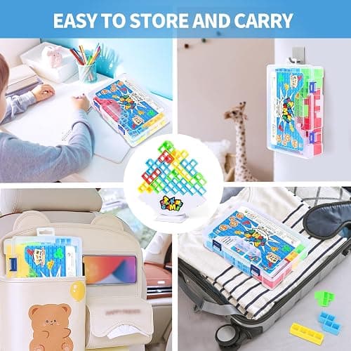 BBnote 48PCS Stack Game for Adult & Kids, Tetra Board Tower Games for Family Travel Party, 2 Players Balance Stacking Toy, Team Toys Building Block thumbnail 6