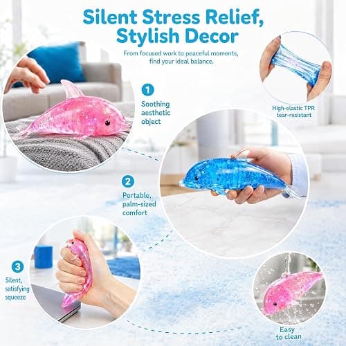 2 Pack Squishy Dolphin Sugar Stress Balls for Adults, Kawaii Dolphin Sugar Ball Squishy Vase Fillers, Sea-Animals Sensory Stress Vase Fillers, Party Favors, Easter Basket Stuffers thumbnail 6