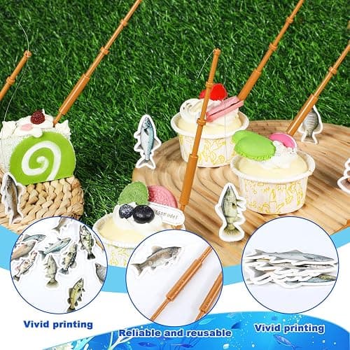 24Pcs Gone Fishing Mini Pole Picks Fish Rod Pole for Tropical Appetizer Pick Decoration Little Fisherman Cupcake Pole Picks Party Supplies Bulk for Fishing Birthday Party Drink Cake Decor thumbnail 4