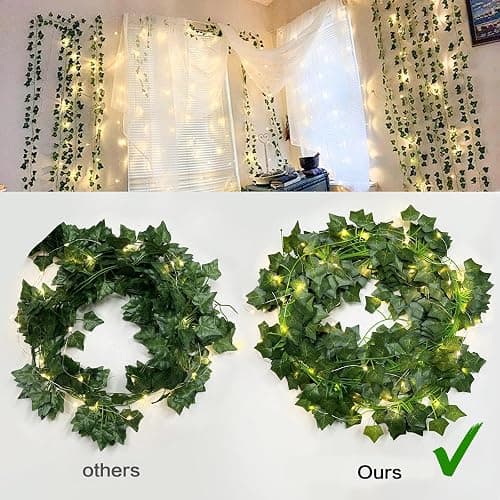 RECUTMS 12 Pack 86Ft Fake Ivy Vines with String Light for Room Decor | Artificial Hanging Ivy Garland Leaves with 100 LEDs String Light for Bedroom Backdrop Aesthetic Wall Wedding Party Home Decor thumbnail 4