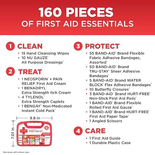 BAND-AID Brand All-Purpose Portable Compact First Aid Kit, 160 Piece | Emergency Wound Care Essentials with Adhesive Bandages, Gauze & Pain Relief for Home, Car, Dorm, Camping, Cruise & Travel thumbnail 4
