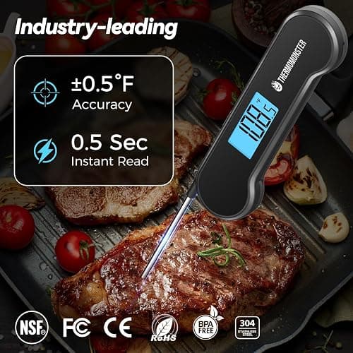 0.5 Sec Instant Read Meat Thermometer Digital with ±0.5℉ Precision, Food Thermometer for Cooking Kitchen Gadgets, Oven Grill Candy BBQ Essentials Accessories, Gifts for Him Dad Men Birthday, Black thumbnail 2