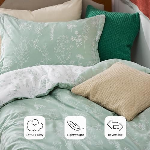 Bedsure Twin/Twin XL Comforter Set - Sage Green Bed Set, 2 Pieces Cute Floral Bedding, 1 Soft Reversible Botanical Flowers Comforter and 1 Pillow Sham thumbnail 4