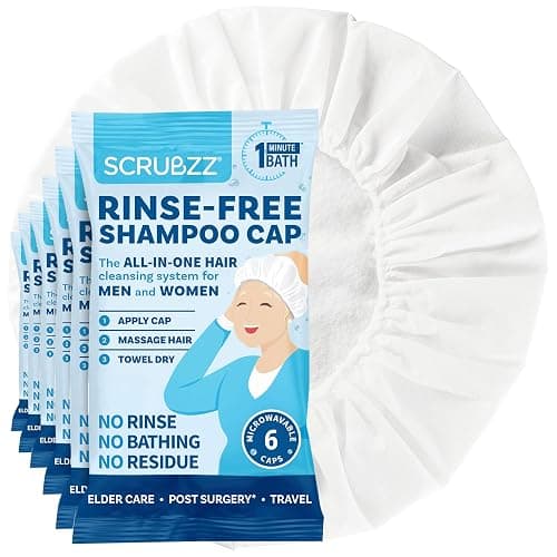 Scrubzz Shampoo Caps No Rinse for Elderly and Bedridden Patients, Rinse Free Shampoo Caps for Post Surgery and Hospital Stays, Waterless Hair Washing Shower Caps - 6 Pack - Image 1