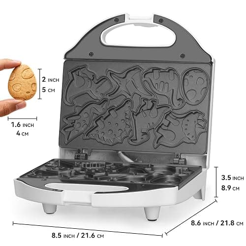 SugarWhisk Mini Piastra Waffle, Piastra Per Waffle, Mini Waffle Maker Con 8 Motivi Di Dinosauri, Amato Dai Bambini, Bianco thumbnail 2