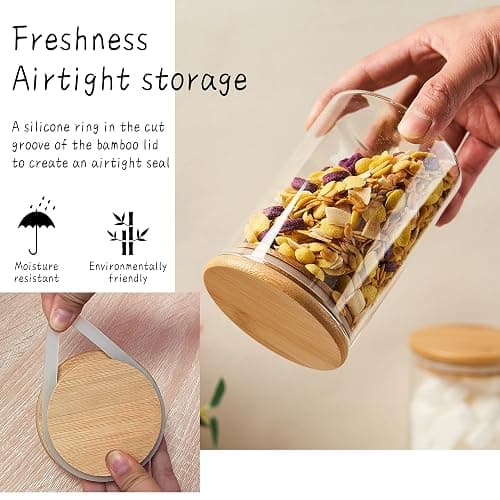 Glass Sugar Container with Spoon - 2 Pack 15oz Glass Jars with Bamboo Lid and Spoon, Bamboo Lid Storage Jar Canister for Coffee Beans, Spice, Brown Sugar, Tea, Flour, Nuts, Candy, Salts and More thumbnail 5