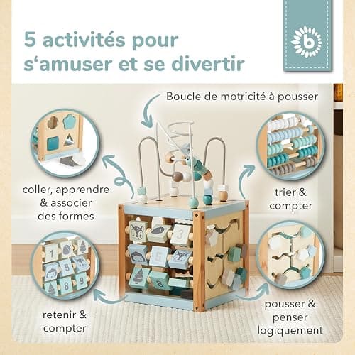 BIECO Cube D'activité Bois, Jeu 1 an Motricité Bébé, Table, pour activité thumbnail 3