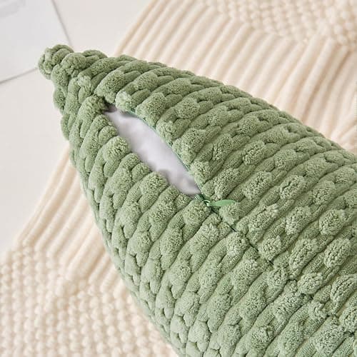 Kevin Textile Spring Boho Cushion Covers 45 x 45 cm Set of 2 Soft Striped Corduroy Decorative Square Cushions Covers 18x18 Inch with Invisible Zipper for Chair Couch Sofa Bedroom, Sage Green thumbnail 4