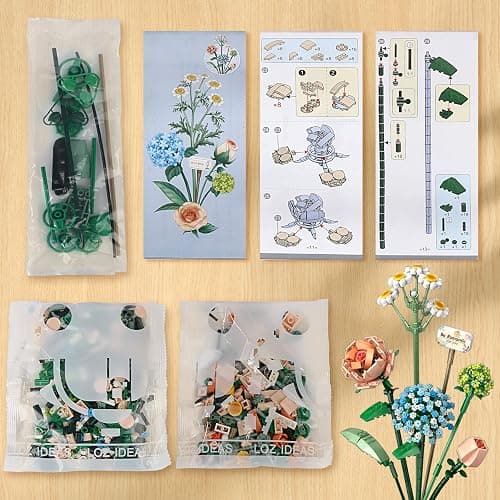 ZIYOSTAR Mini Bricks Flower Bouquet Building Sets, Artificial Flowers, DIY Unique Decoration Home, 680 Pieces Botanical Collection for Ages 6-12 Year Old Girl for Gift… - Starry sky thumbnail 2