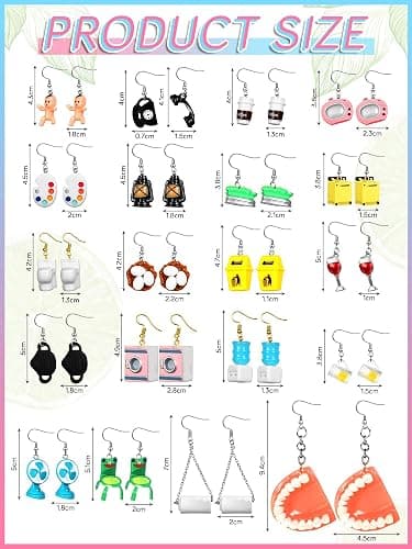 Hicarer 20 Pairs Cute Weird Earrings Funny Dangle Drop Earrings for Women Include Gummy Candy Bear Milk Goldfish Cartoon Fruits Flowers Animals for Birthday thumbnail 4
