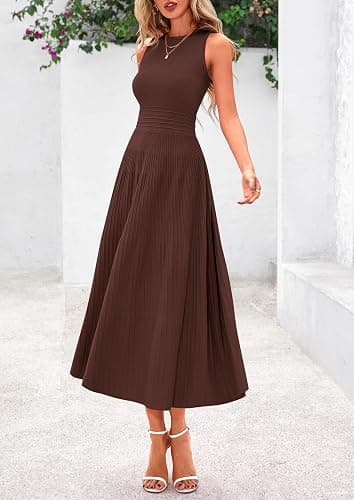 PRETTYGARDEN Women's Summer Pleated Midi Work Dress | Sleeveless A Line Knit Business Dresses, Spring Semi Formal Long Dress for Wedding Guest, Cocktail Party, Teacher Outfits thumbnail 5