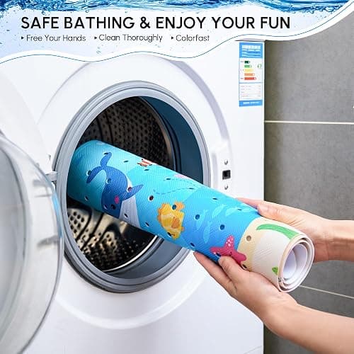 Vannokor Baby Bath Mat for Tub Non Slip Kids, 40 X 16 Inch Extra Long Bathtub Mat with Drain Holes and Suction Cups, Anti Slip Shower Mat Machine Washable, Whale thumbnail 6