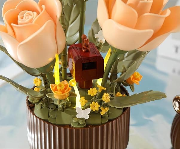 Yushinv Electric Flower Bouquet Building Set with Remote Control Spray-Bottle, 255 PCS,Original Music (Type :Symphony) Motorized Roses Flowers STEM Construction Kit, Automatic Blooming Bouquet thumbnail 5