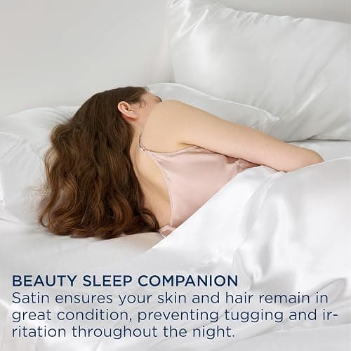 Bedsure White Satin Sheets Queen Size - 4 Piece Silky Bedsheets with 15 Inches Deep Pocket Fitted Bedsheet,1 Flat Sheet, 2 Satin Pillowcases, Good for Hair & Skin (Queen, White) thumbnail 3