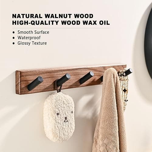 LECHYN 17.3" Small Wooden Coat Rack Wall Mounted with 5 Pegs Hooks, Entryway Wall Hooks Coat Hanger for Hanging Towel Jacket Clothes Hat Backpack Shoe Purse Key Holder Hook Rail by Black Walnut Wood thumbnail 3