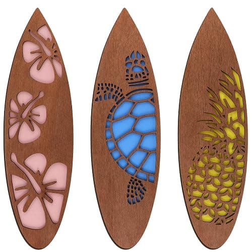 Tatuo 3 Pcs Tropical Christmas Surfboard Wall Decor Wooden Surfboard Hanging Sign for Party Available in Sizes Christmas Coastal Beach Wooden Decor for Home Room(Hawaiian,15.75 x 4.46 x 0.2 Inch) - Image 1