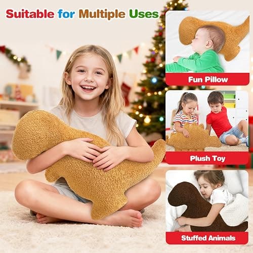 Dino Nugget Pillow Plush Birthday Gifts for Boys Girls, Chicken Dino Nuggets Plush Pillow Funny Easter Gifts , Dinosaur Stuffed Animals Dinosaur Gifts Birthday Present for Kids Teens(Small, Tyran Rex) thumbnail 5