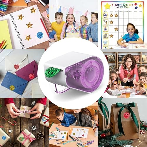 Teacher Appreciation Gifts,Manual Sticker Dispenser with 1520Pcs 1Inch Gold Star,Red Heart,Smiley Face Stickers for Kids Reward,Behavior Chart,School Classroom Student Teacher Supplies Gifts(Purple) thumbnail 5