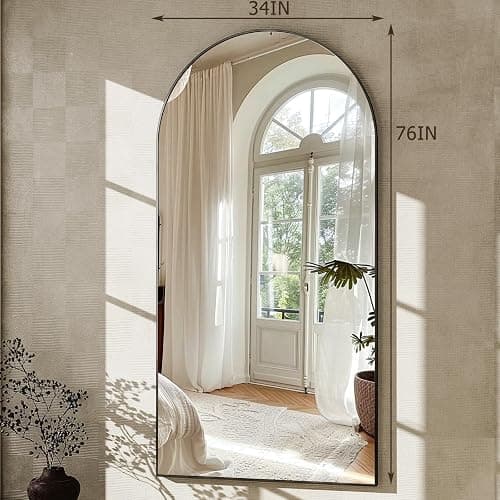 GLSLAND-34x76 inch Wall Mount Arched Full Length Mirror-Aluminum Alloy Frame High Definition-Full Body Mirror for Bedroom or Living Room,Black thumbnail 2