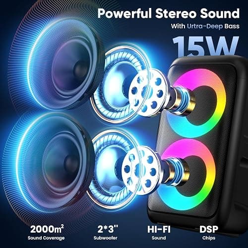 Karaoke Machine for Adults Kids, Portable Bluetooth Speaker with 2 Wireless Microphones, TWS Mode & LED Light, 10H Battery PA System Stage Monitors,Home Party Outdoor Birthday Easter Gifts(Black) thumbnail 5