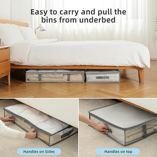 4-Pack Under Bed Storage Containers, Humid-proof Material Plastic Underbed Storage Bins, Blanket/Clothes Storage Bags with Lids, Bedding Comforter/Sheet/Closet Organizer and Storage thumbnail 5
