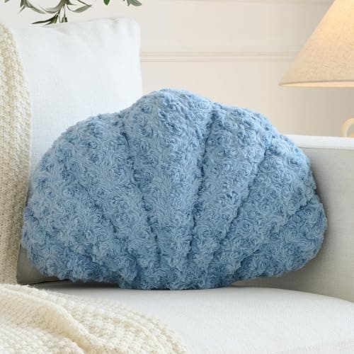 Ddliury Shell Pillow, Seashell Throw Pillow Room Decor for Couch Bed, Shell Pillows Soft Plush Pillow, Sea Shell Decorative Beach Cushion Pillows (Grey Blue, 18 X 13 Inches) - Image 1