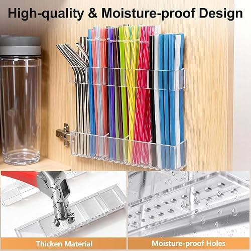 Rycid 9.5” Large Acrylic Straw Holder for Cabinet Door, Reusable Adjustable Two-Part Straws Organizer with Ultra Sticky Adhesive Strips, 2026 Straw Storage for Kitchen Cupboard thumbnail 5