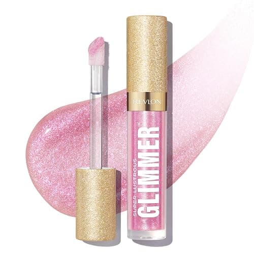 Revlon Super Lustrous Glimmer Gloss, Non-Sticky Lip Gloss, High-Shine Finish, Plant-Based Glitter, 002 Pink Prisma, 0.13 fl oz - Image 1