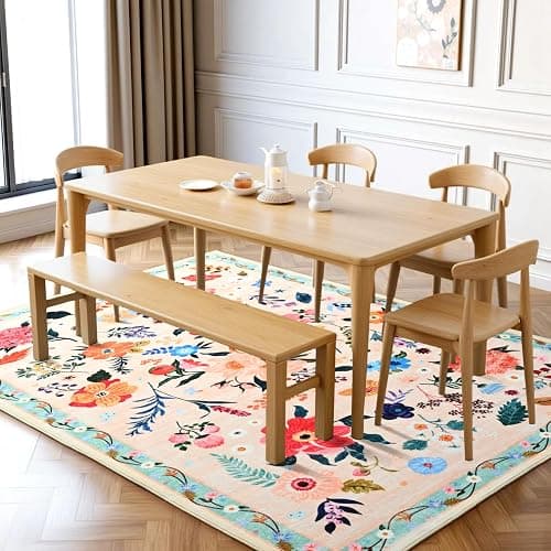 Terrug Floral Large Area Rug for Living Room, 6x9 Beige Washable Rug Boho Ultra-Thin Carpet, Soft Non Slip Stain Resistant Vintage Rug for Living Room, Bedroom, Dorm, Dining Room, Office thumbnail 3
