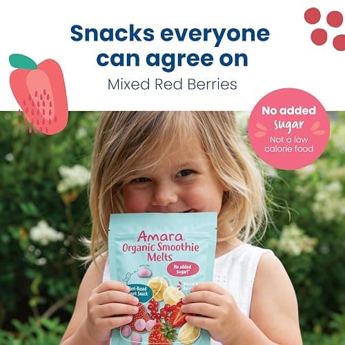Amara Smoothie Melts - Mixed Red Berries - Baby Snacks Made With Fruits and Vegetables - Healthy Toddler Snacks For Your Kids Lunch Box - Organic Plant Based Yogurt Melts - 6 Resealable Bags thumbnail 3