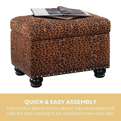 Convenience Concepts Designs4Comfort 5th Avenue Upholstered Storage Ottoman 24" - Contemporary Foot Stool and Seat with Hinged Lid for Living Room, Dining Room, Office, Forest Leopard Print Fabric thumbnail 8