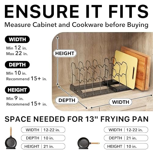 Simple Houseware Expandable Pan Organizer Rack, 10 Adjustable Compartments, Black - Kitchen Cabinet Organizer for Pots, Pans, Lids & Bakeware - Pantry & Countertop Storage thumbnail 4