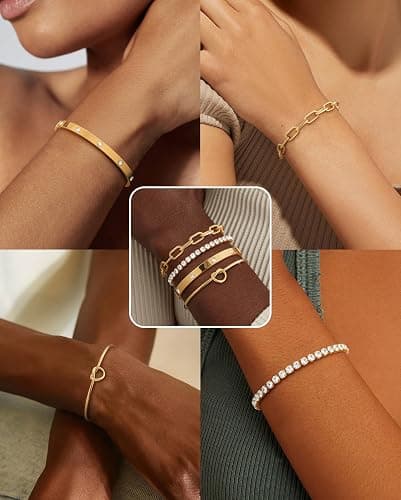 KOHOTA Chunky Gold Bracelets for Women Non Tarnish 14K Gold Plated Cuff Bracelet Stack Trendy Love Bangle Bracelets Stackable Tennis Bracelet Set Tie Knot Cuban Paperclip Figaro Chain Jewelry Gifts thumbnail 4