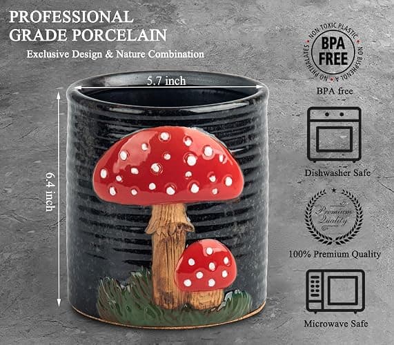 dgudgu Mushroom Kitchen Utensil Holder For Countertop Ceramic Utensil Holder For Kitchen Counter Large Cooking Utensil Utensil Crock Holder Spatula Holder Utensil Organizer For Countertop thumbnail 3