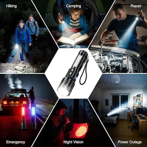 LETMY Rechargeable Flashlights 990000 High Lumens, 7Modes Dual-Switch Flashlight Rechargeable with LCD Digital Display, Super Bright Flashlight Powerful Flash Light LED Flashlights for Home Camping thumbnail 7