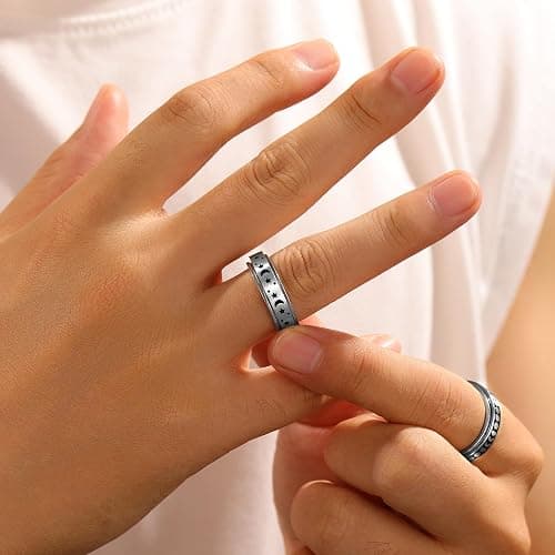 4 Pcs Fidget Anxiety Rings for Women Men Stainless Steel Fidget Spinner Moon Star Celtic Stress Relieving Spinning Wedding Band Rings Set Trendy and Stylish Jewelry thumbnail 5