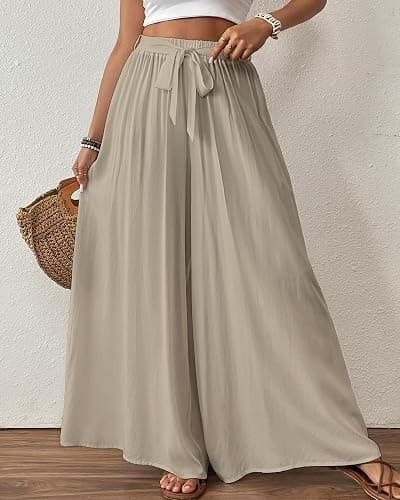 Bsubseach Wide Leg Pants Woman Flowy Floral Palazzo Pants for Women High Waisted Summer Casual Trousers Cruise Outfits thumbnail 4