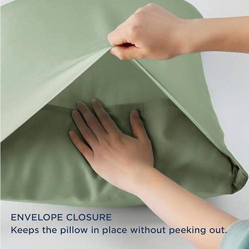 Bedsure Pillow Cases Queen, Cooling Pillow Cases, Rayon Derived from Bamboo Sage Green Pillowcases Queen Size Set of 2, Soft & Breathable Bedding Pillow Covers with Envelope Closure, 20x30 Inches thumbnail 7