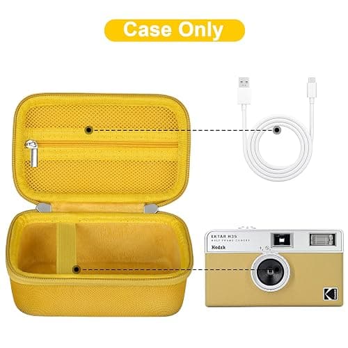 Canboc Carrying Case for KODAK EKTAR H35/ H35N/ KODAK Snapic A1 Film Camera, H35/ Snapic A1 Film Camera Bag, Zipper Mesh Pocket fits Film, Batteries, USB Cable, Yellow (Case Only) thumbnail 2