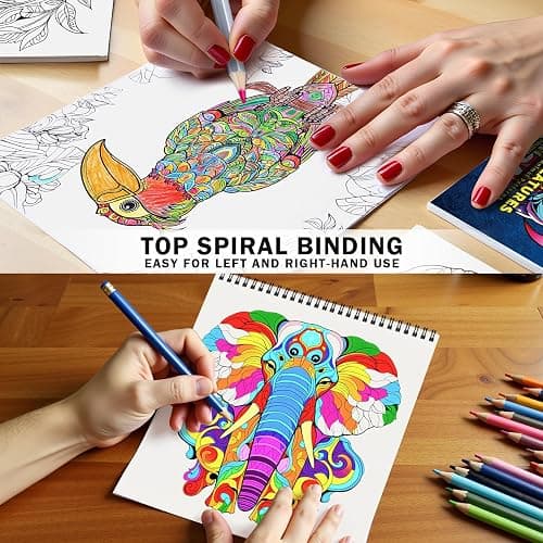 FUN LAVIE Adult Coloring Book - Mandala Animal Designs for Adults Relaxation and Teens Stress Relief, Spiral Bound Coloring Book for Women, Mindfulness Mandalas and Animal Patterns for Anxiety Relief thumbnail 5