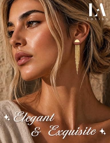 LOLIAS Hypoallergenic Long Tassel Gold Dangle Earrings for Women Trendy | Gold Plated Drop Earrings Surgical Steel S925 Sterling Silver Post Pearl Statement Earrings for Wedding Prom Jewelry thumbnail 8