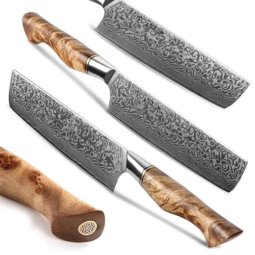 HEZHEN 7 inch Nakiri Knife Japanese High Carbon Steel-Super Durable Cooking Knife-67 Layers of Damascus Steel Sharp Blade -Ergonomic Design for Figured Sycamore Wood Handle thumbnail 4