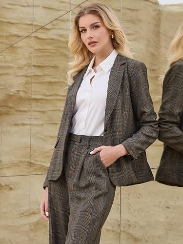 Hobemty Women's Houndstooth Plaid Blazer for Women Work Business 2025 Suit Jacket thumbnail 4