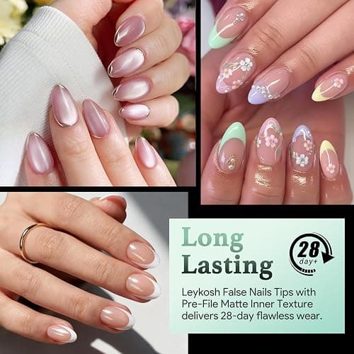 LEYKOSH Extra Short Almond Nail Tips - 216pcs Soft Gel Full Cover Fake Nails, 70-Grit Pre-Sanded Matte Clear Press on Nails for Extension, DIY Home Manicure with 12 Sizes thumbnail 2
