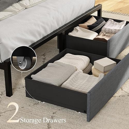 CIKUNASI Queen Bed Frame with Storage Headboard Bed Frame Queen Size with 2 Storage Drawers LED Light and Charging Station Platform Bed Base No Box Spring Needed thumbnail 5