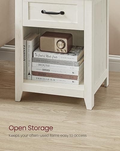 VASAGLE Farmhouse Nightstands with Charging Station, 1 Drawer, Set of 2 | Bedside Table, Side Table with Open Compartment, for Bedroom, Rustic White and Honey Brown, LIRY Collection ULET859K41 thumbnail 8
